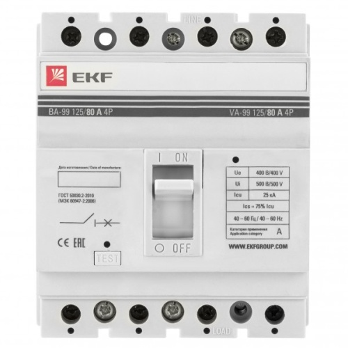 Автоматический выключатель ВА-99 125/80А 4P 25кА EKF | код. mccb99-125-80-4P | EKF 